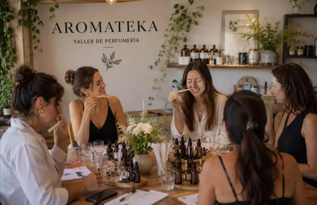Pared de marca Aromateka, taller de perfumería